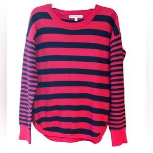 Southern Tide Sz M Raspberry Pink Blue Stripe Classic Cashmere Cotton Sweater